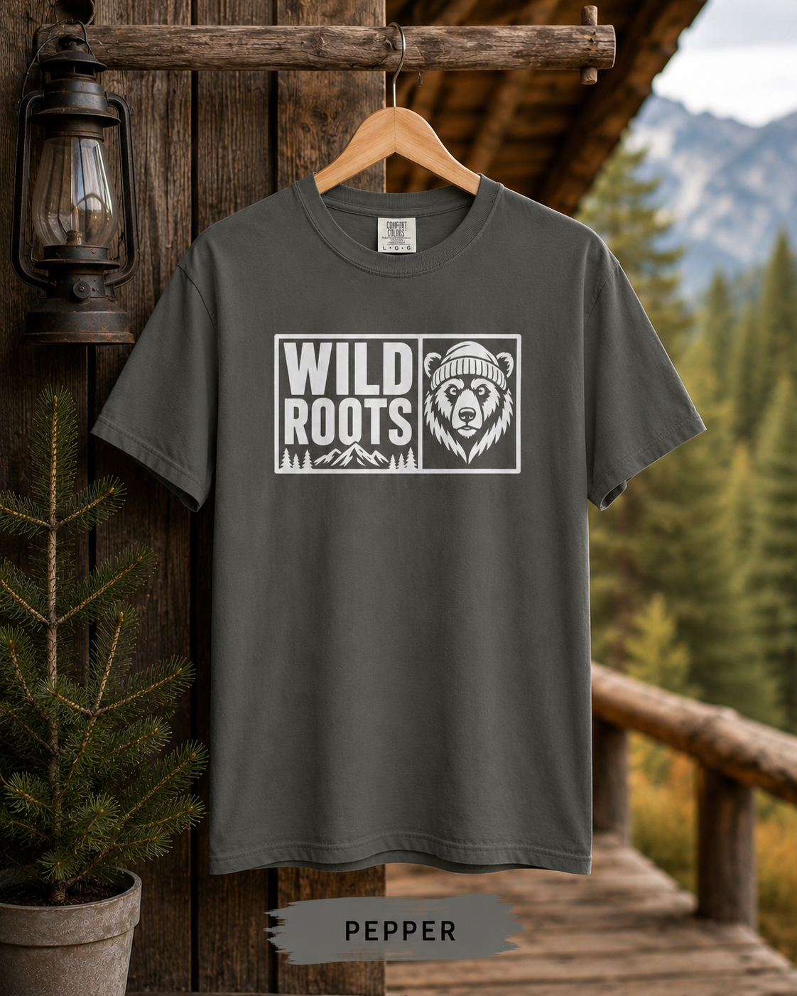 Wild Roots Bear Logo T-Shirt | Mountain Nature Outdoors, Comfort Colors