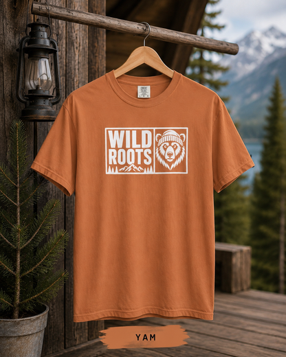 Wild Roots Bear Logo T-Shirt | Mountain Nature Outdoors, Comfort Colors