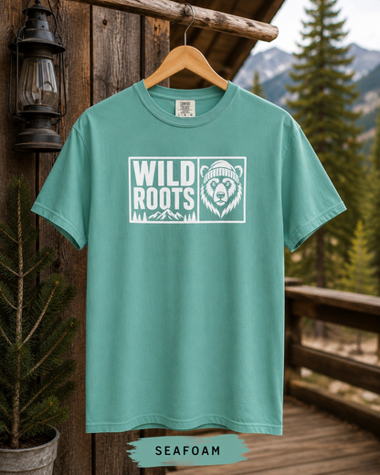 Wild Roots Bear Logo T-Shirt | Mountain Nature Outdoors, Comfort Colors