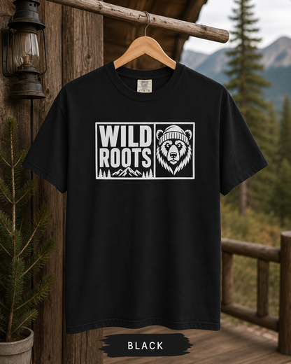 Wild Roots Bear Logo T-Shirt | Mountain Nature Outdoors, Comfort Colors