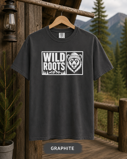 Wild Roots Bear Logo T-Shirt | Mountain Nature Outdoors, Comfort Colors