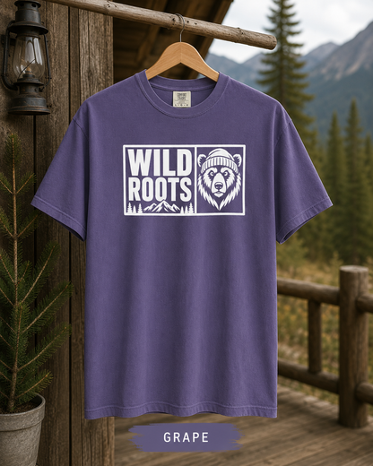 Wild Roots Bear Logo T-Shirt | Mountain Nature Outdoors, Comfort Colors