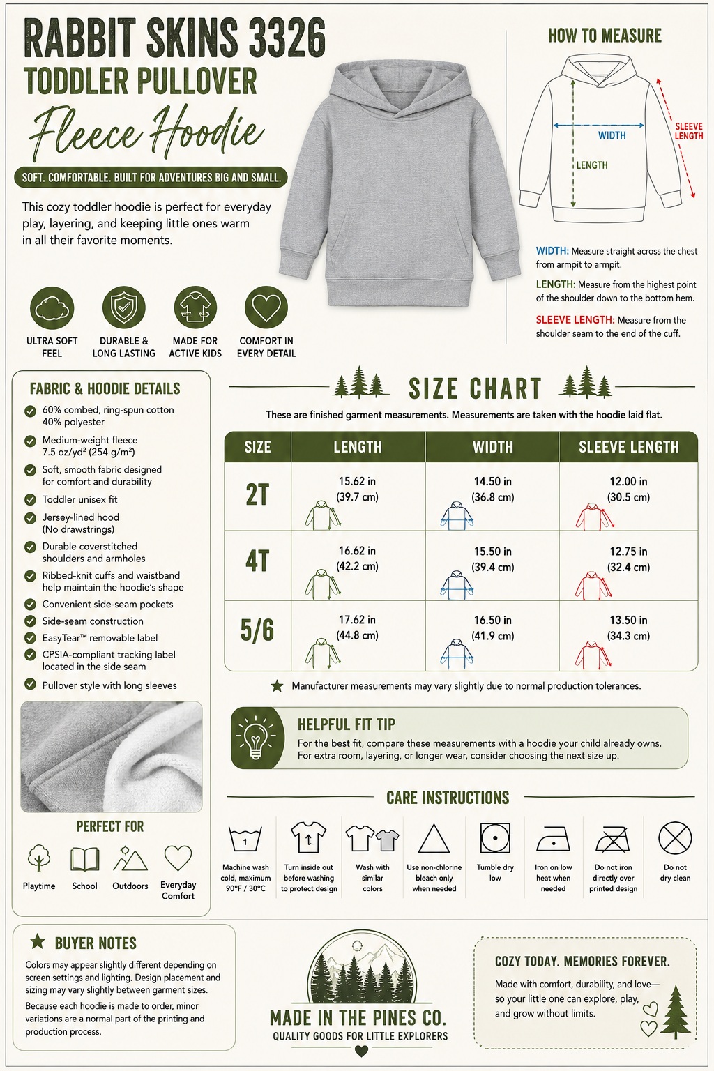 Wild Roots Bear Toddler Hoodie — Kids Pullover Fleece Hooded Sweatshirt