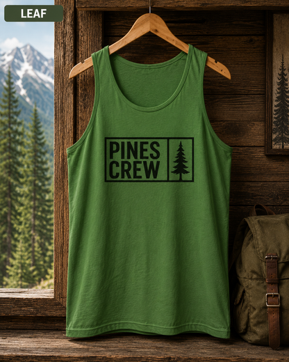Pines Crew Tank Top — Minimal Forest Graphic Sleeveless Shirt