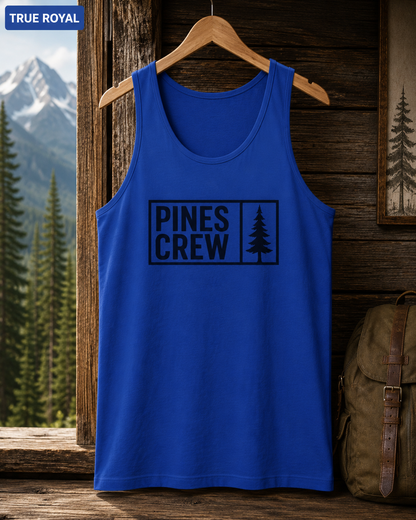 Pines Crew Tank Top — Minimal Forest Graphic Sleeveless Shirt