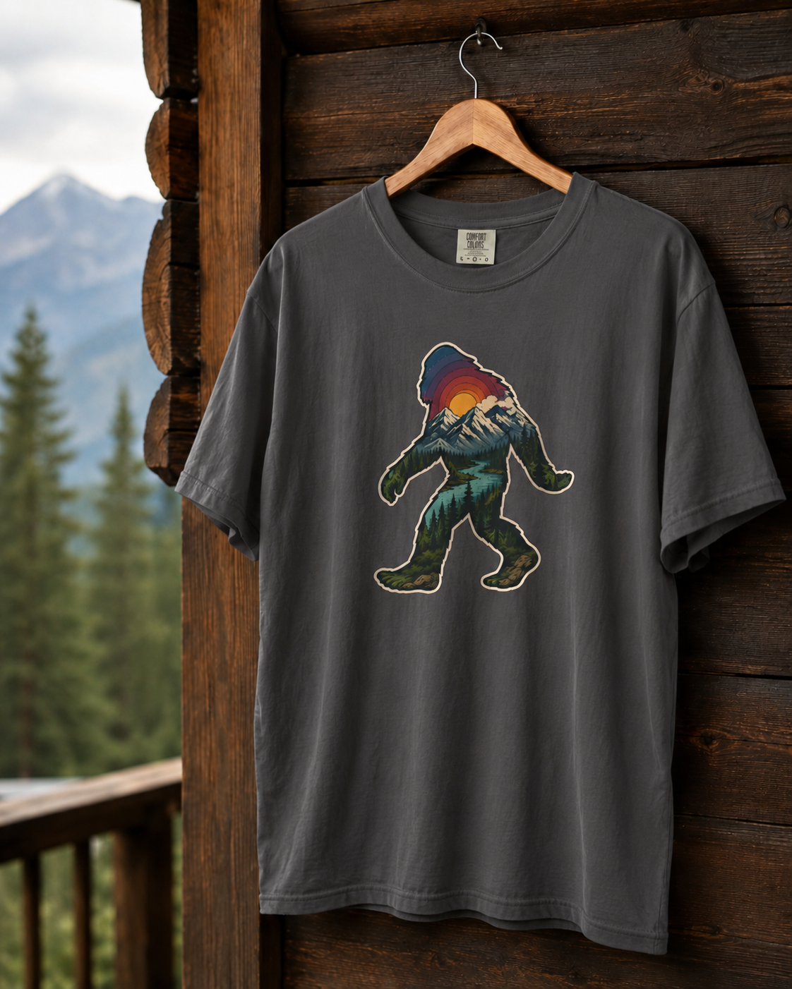 Bigfoot Sunset T-Shirt — Retro Sasquatch Mountain Graphic Tee