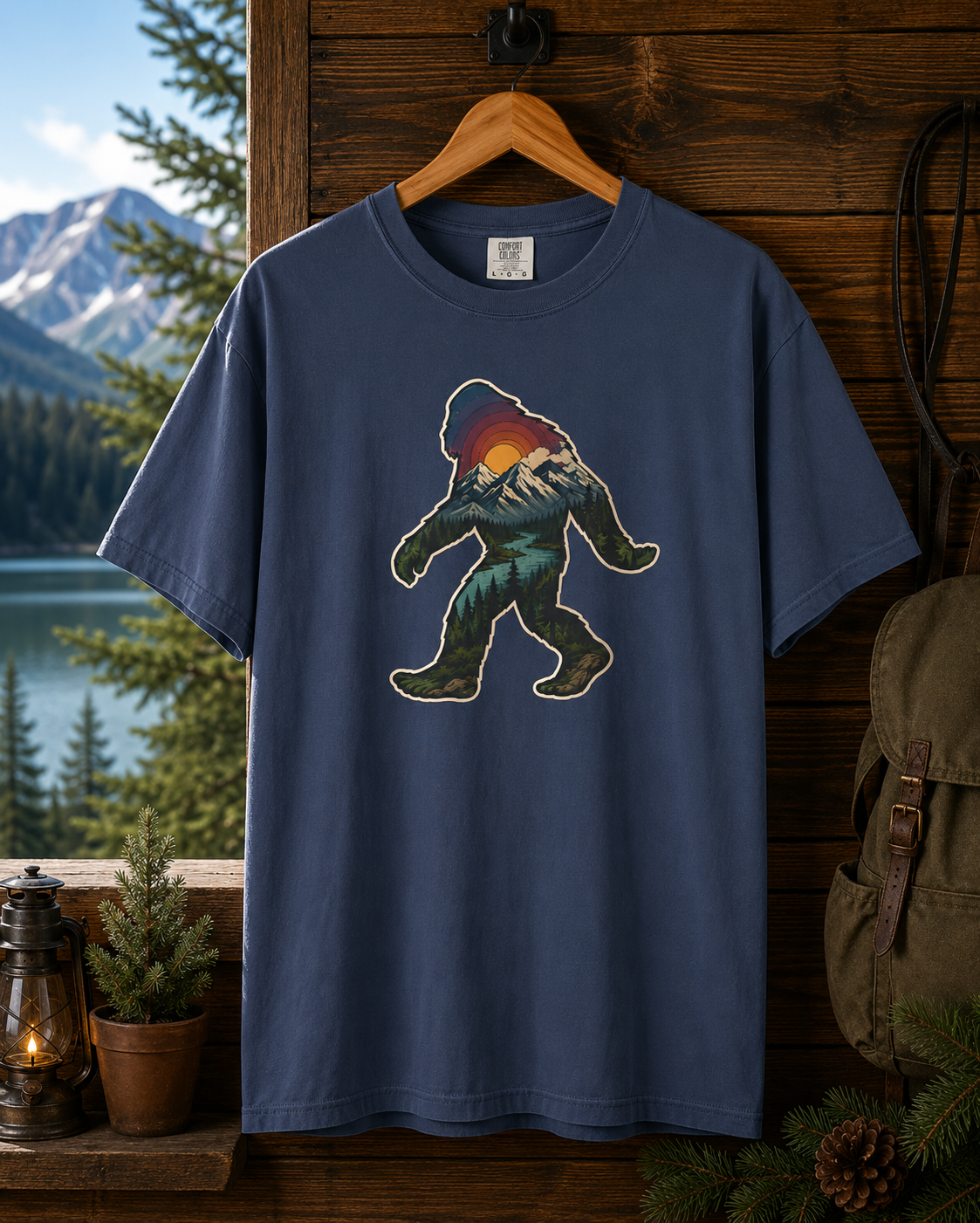 Bigfoot Sunset T-Shirt — Retro Sasquatch Mountain Graphic Tee