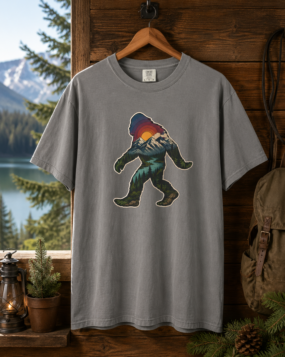 Bigfoot Sunset T-Shirt — Retro Sasquatch Mountain Graphic Tee
