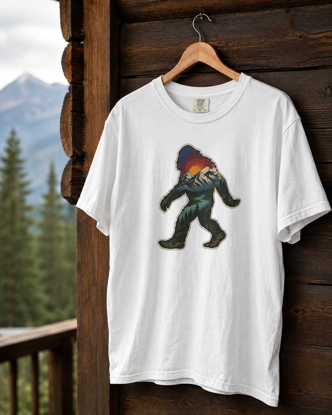 Bigfoot Sunset T-Shirt — Retro Sasquatch Mountain Graphic Tee