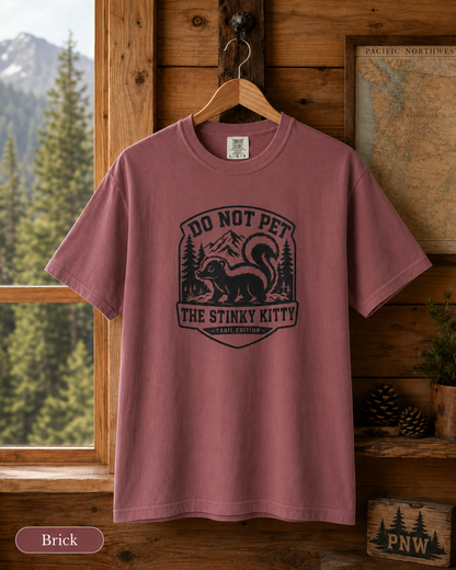 Do Not Pet The Stinky Kitty T-shirt | Skunk Graphic Tee, Outdoor Badge Design