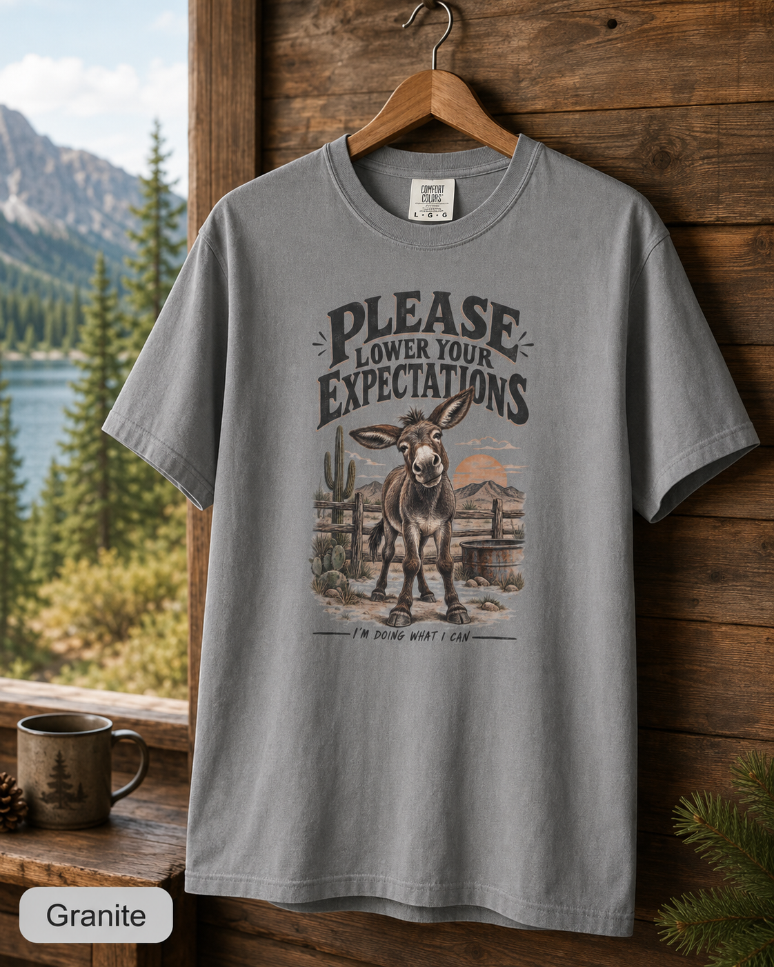 Please Lower Your Expectations T-Shirt — Funny Desert Donkey Graphic Tee