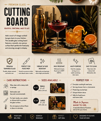 Cocktail Glass Cutting Board — Vintage Bar Art Glass Chopping Board