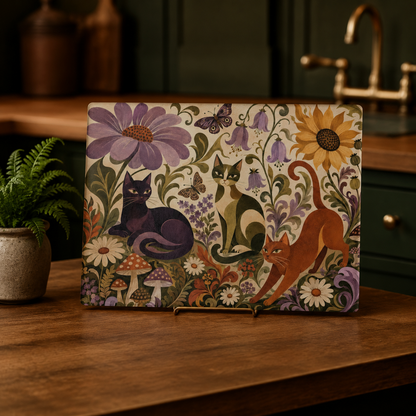 Glass Cutting Board — Vintage Floral Cats Kitchen Cutting Board