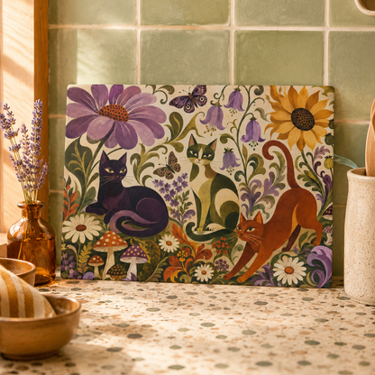 Glass Cutting Board — Vintage Floral Cats Kitchen Cutting Board