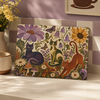 Glass Cutting Board — Vintage Floral Cats Kitchen Cutting Board