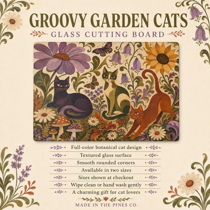 Glass Cutting Board — Vintage Floral Cats Kitchen Cutting Board