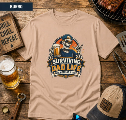 Surviving Dad Life Beer Skeleton Tee | Dad Camping BBQ Father's Day