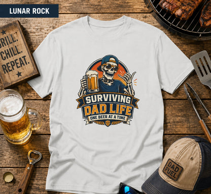 Surviving Dad Life Beer Skeleton Tee | Dad Camping BBQ Father's Day