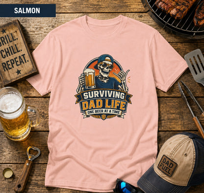 Surviving Dad Life Beer Skeleton Tee | Dad Camping BBQ Father's Day