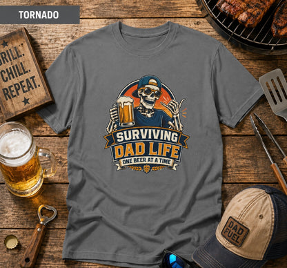 Surviving Dad Life Beer Skeleton Tee | Dad Camping BBQ Father's Day