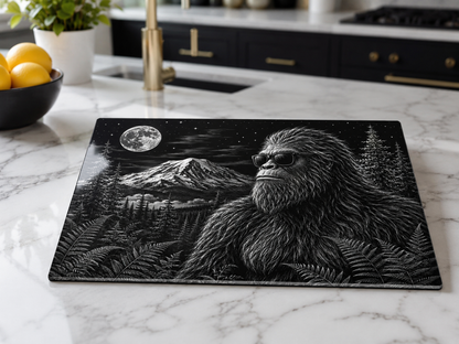 Glass Cutting Board — Sasquatch Forest Moon Design