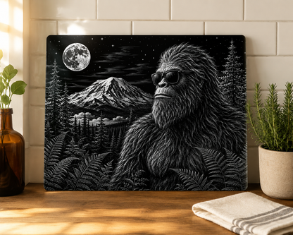 Glass Cutting Board — Sasquatch Forest Moon Design