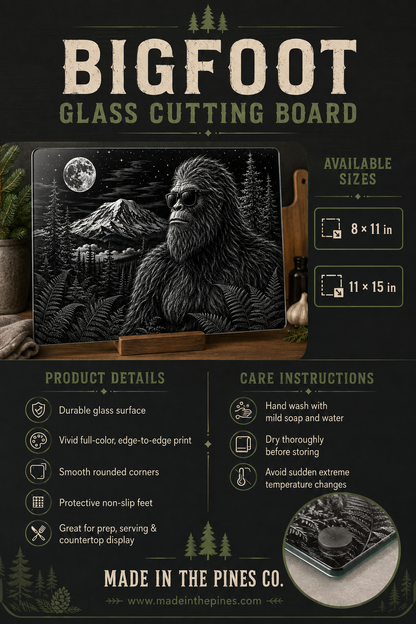 Glass Cutting Board — Sasquatch Forest Moon Design