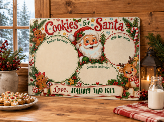 Cookies for Santa Glass Cutting Board – Personalized Vintage Christmas Kitchen Décor