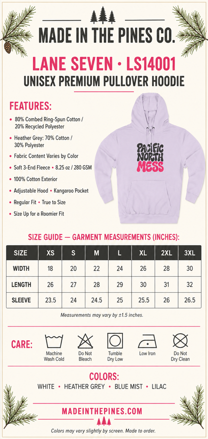 Pacific North Mess Hoodie — Retro Bubble Letter Graphic Pullover