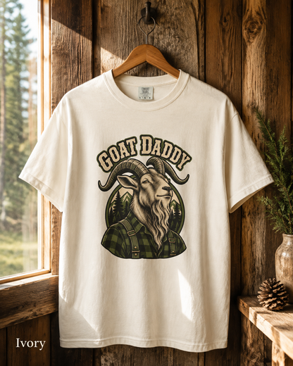 Goat Daddy T-Shirt — Vintage Lumberjack Goat Graphic Tee for Farmers & Animal Lovers