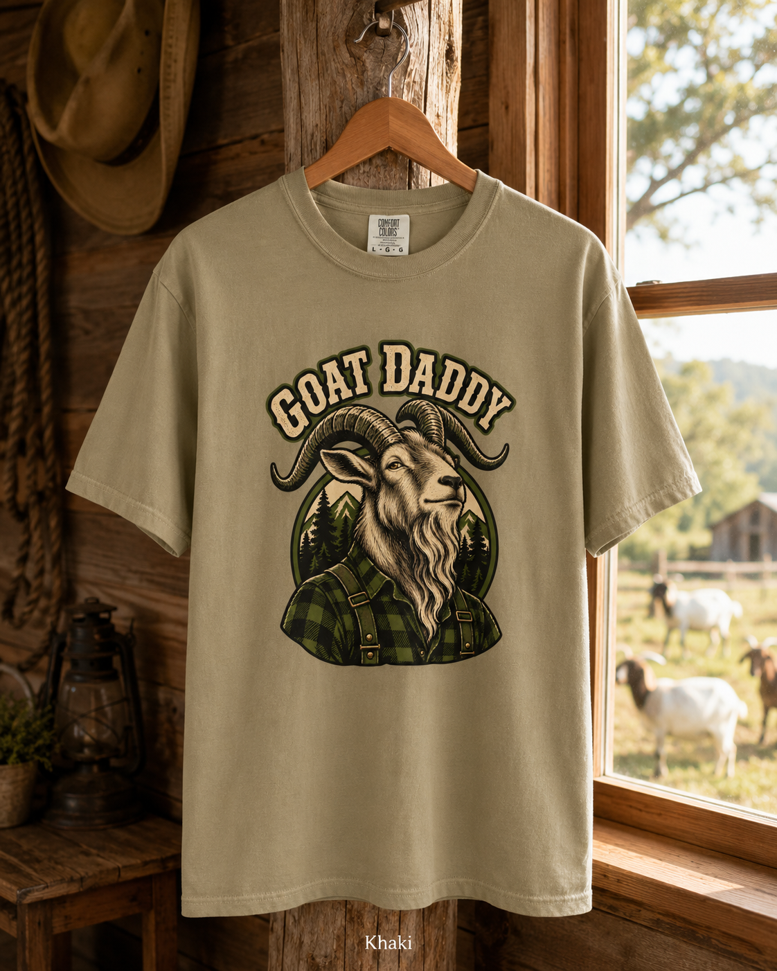 Goat Daddy T-Shirt — Vintage Lumberjack Goat Graphic Tee for Farmers & Animal Lovers