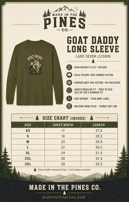 Goat Daddy Long Sleeve Tee — Rustic Mountain Goat Graphic