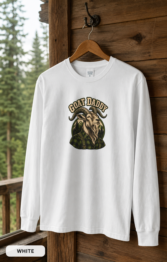 Goat Daddy Long Sleeve Tee — Rustic Mountain Goat Graphic
