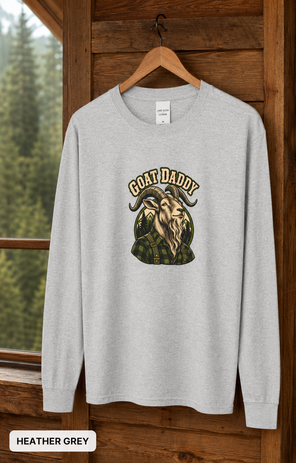 Goat Daddy Long Sleeve Tee — Rustic Mountain Goat Graphic