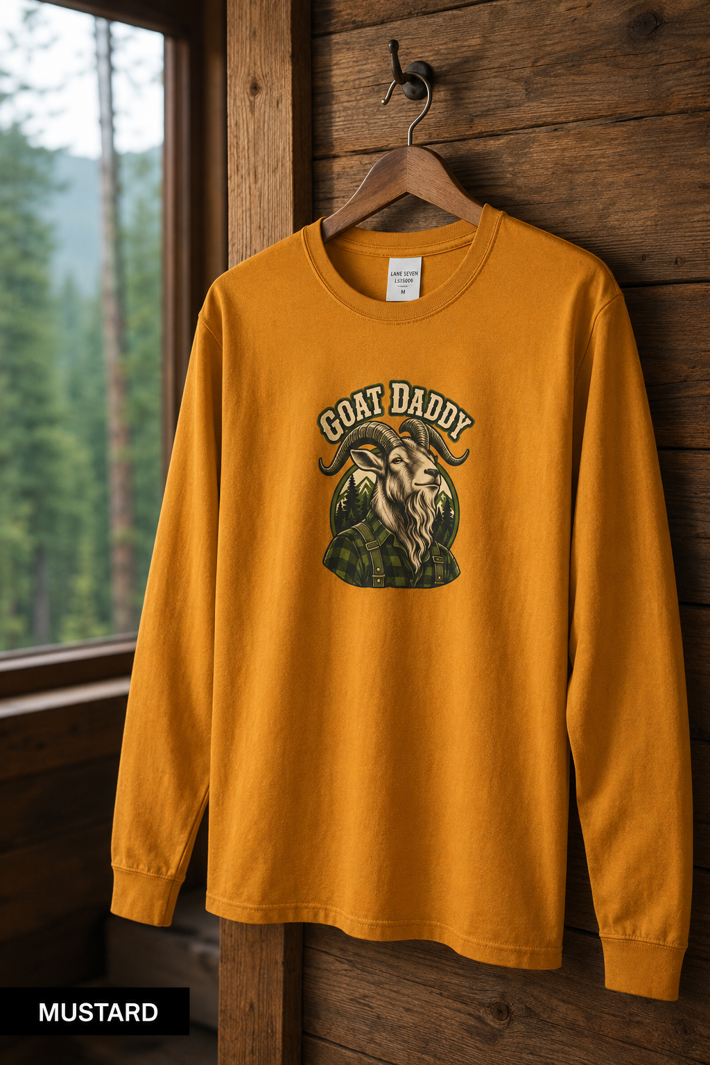 Goat Daddy Long Sleeve Tee — Rustic Mountain Goat Graphic