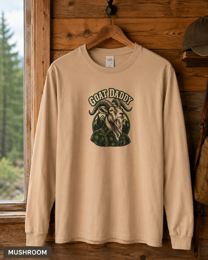 Goat Daddy Long Sleeve Tee — Rustic Mountain Goat Graphic