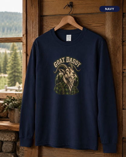 Goat Daddy Long Sleeve Tee — Rustic Mountain Goat Graphic