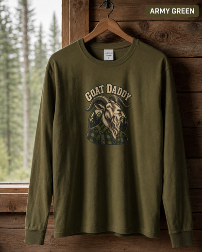 Goat Daddy Long Sleeve Tee — Rustic Mountain Goat Graphic