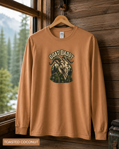 Goat Daddy Long Sleeve Tee — Rustic Mountain Goat Graphic