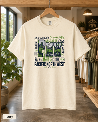 Pacific Northwest Graphic T-Shirt — PNW Mountains & Forests Tee