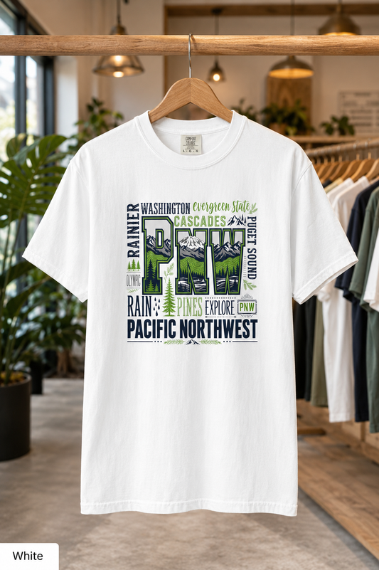 Pacific Northwest Graphic T-Shirt — PNW Mountains & Forests Tee