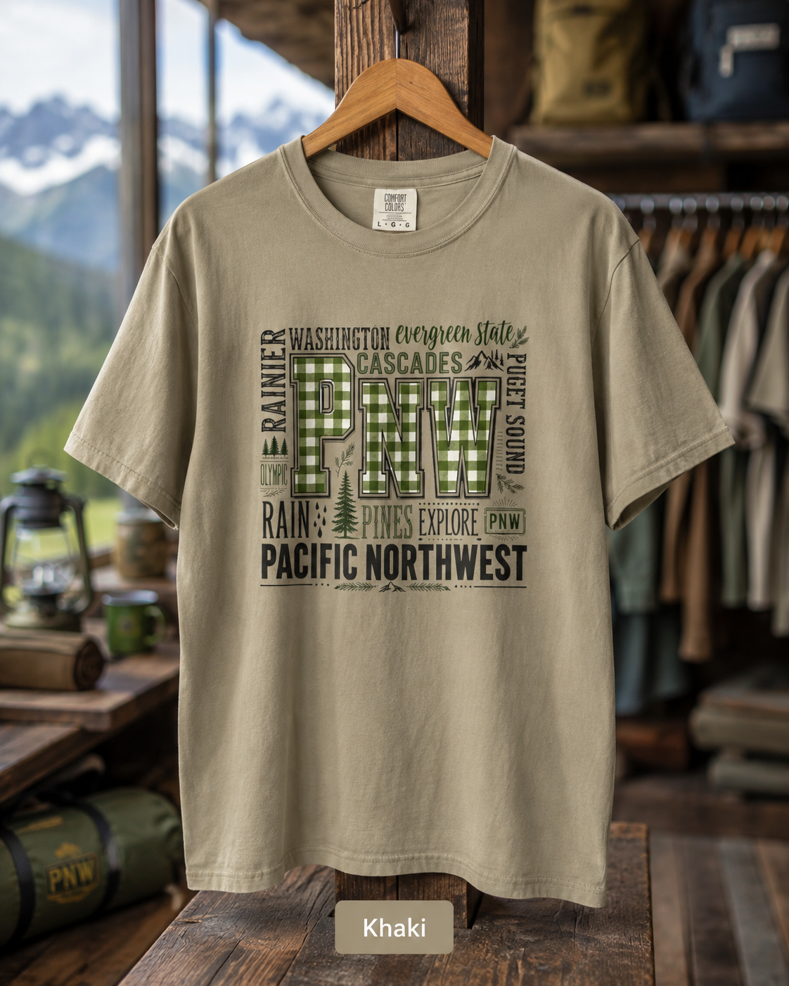 PNW Pacific Northwest T-Shirt — Scenic Cascades, Rain & Pines Design