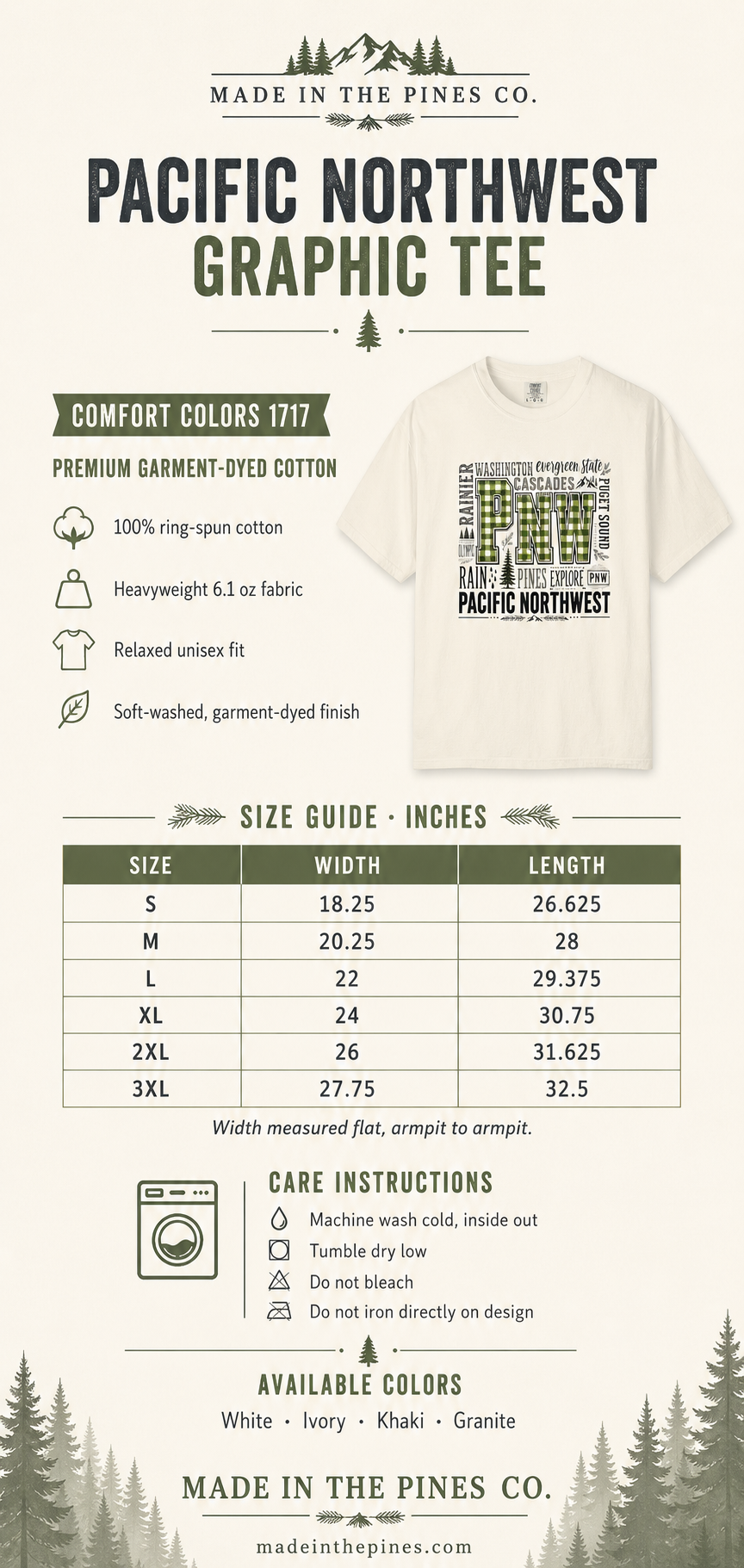 PNW Pacific Northwest T-Shirt — Scenic Cascades, Rain & Pines Design
