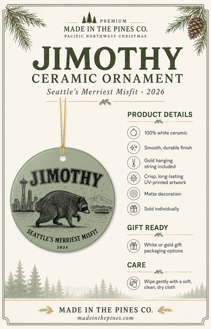 Personalized Seattle Raccoon Ceramic Ornament – "Jimothy" Seattle’s Merriest Misfit 2026