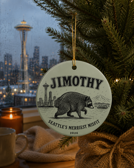 Personalized Seattle Raccoon Ceramic Ornament – "Jimothy" Seattle’s Merriest Misfit 2026