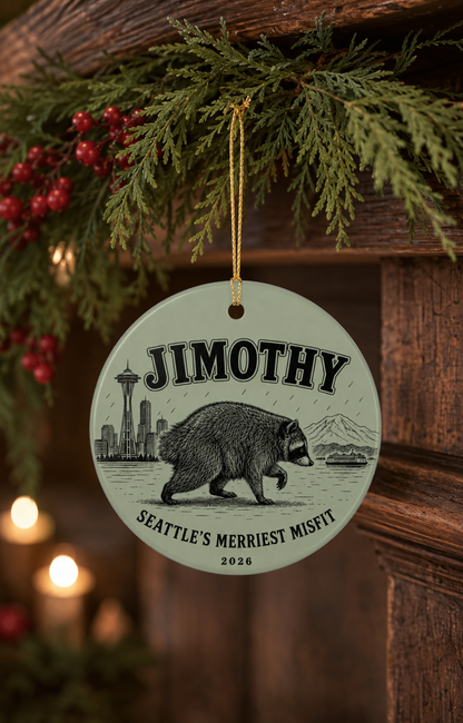 Personalized Seattle Raccoon Ceramic Ornament – "Jimothy" Seattle’s Merriest Misfit 2026