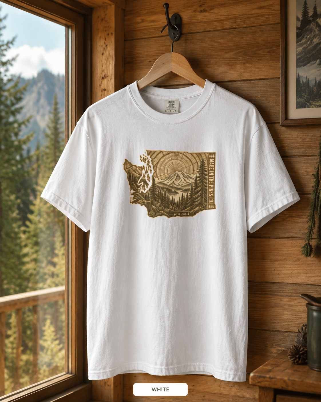 Washington State Mountain Landscape T-Shirt | Pacific Northwest Map Tee