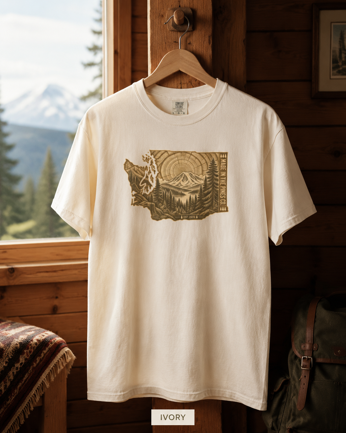 Washington State Mountain Landscape T-Shirt | Pacific Northwest Map Tee
