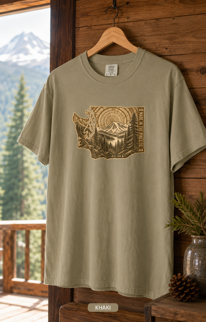 Washington State Mountain Landscape T-Shirt | Pacific Northwest Map Tee
