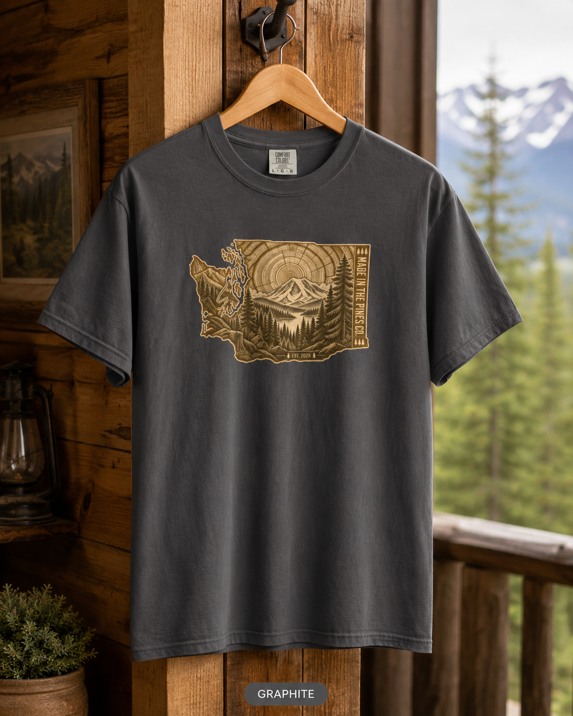 Washington State Mountain Landscape T-Shirt | Pacific Northwest Map Tee